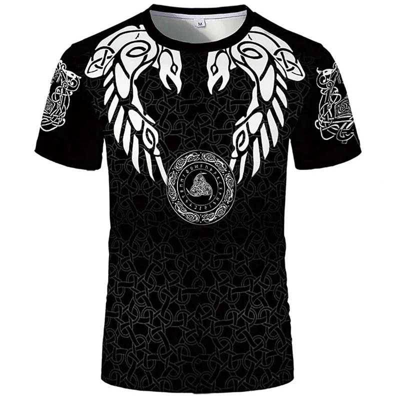 Herren Fashion Vintage 3D T-Shirt Rundhals Unisex Sommer Vikings Streetwear