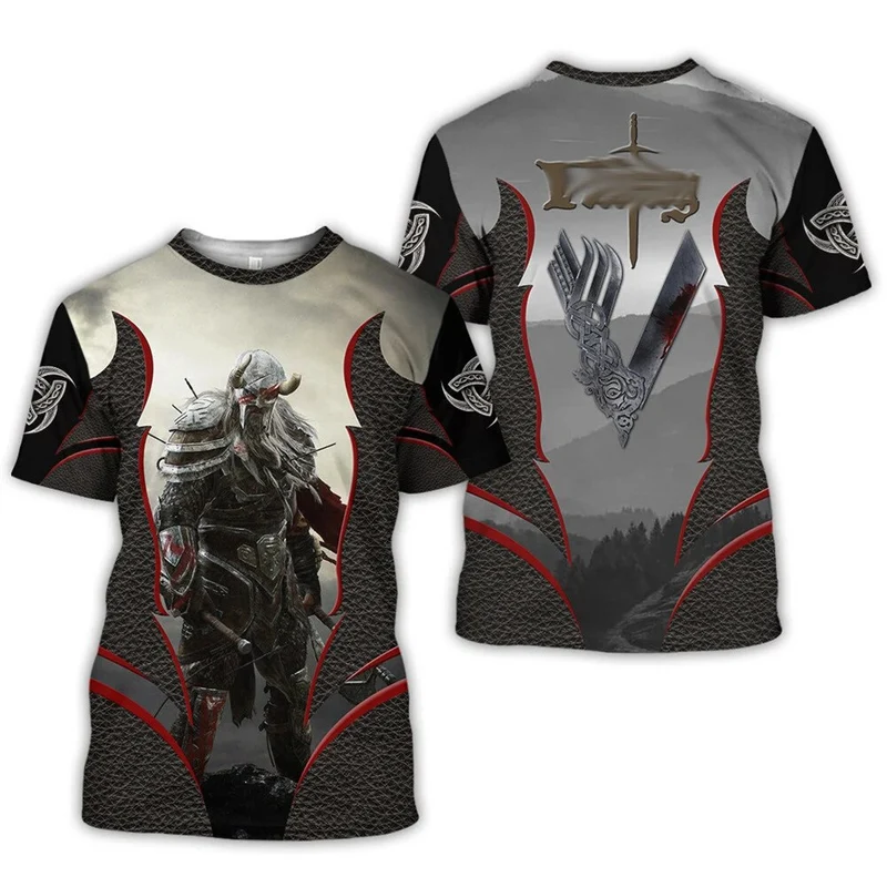 Herren Fashion Vintage 3D T-Shirt Rundhals Unisex Sommer Vikings Streetwear
