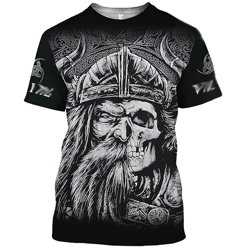 Herren Fashion Vintage 3D T-Shirt Rundhals Unisex Sommer Vikings Streetwear