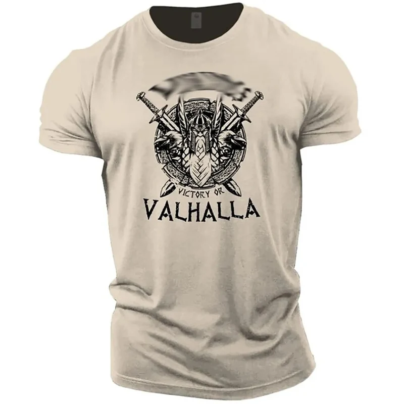Herren Fashion Vintage 3D T-Shirt Rundhals Unisex Sommer Vikings Streetwear