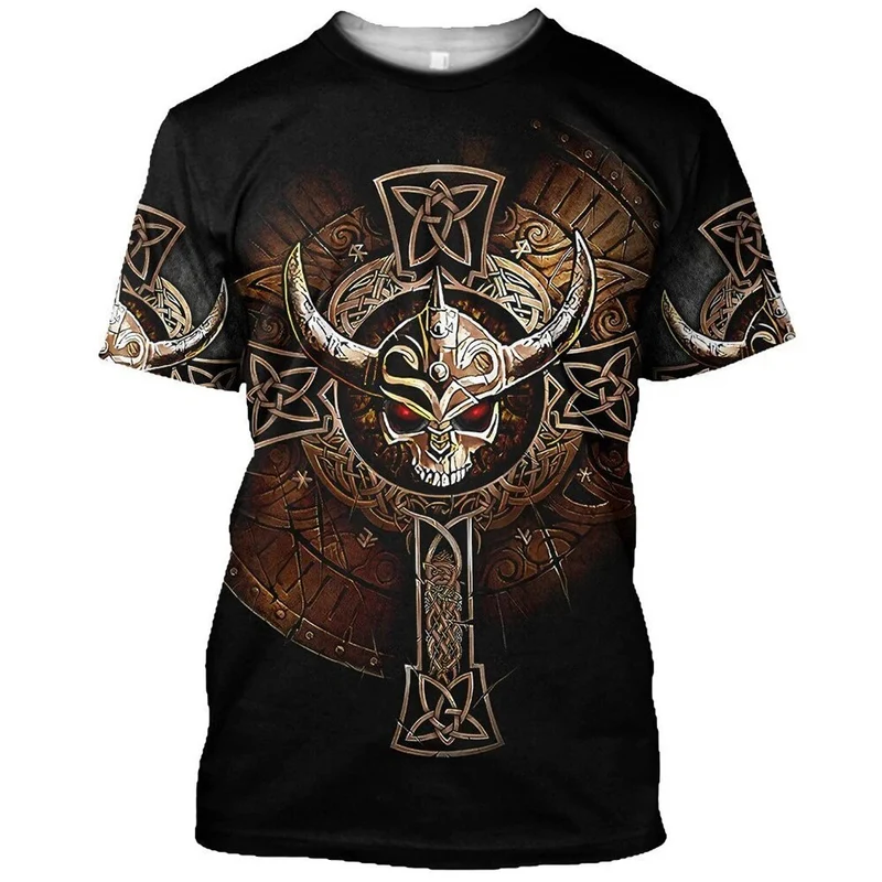 Herren Fashion Vintage 3D T-Shirt Rundhals Unisex Sommer Vikings Streetwear