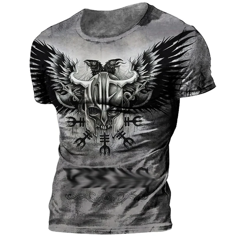 Herren Fashion Vintage 3D T-Shirt Rundhals Unisex Sommer Vikings Streetwear