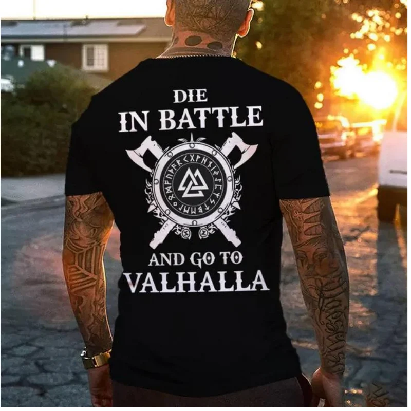 Herren Fashion Vintage 3D T-Shirt Rundhals Unisex Sommer Vikings Streetwear