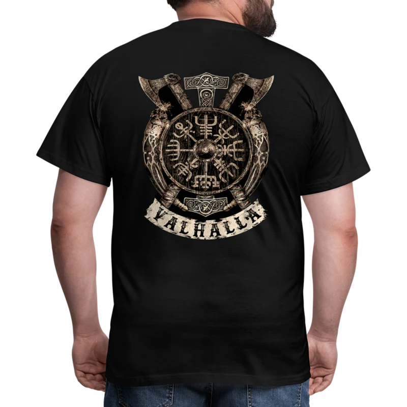 Herren Fashion Vikings Valhalla T-Shirt Rundhals Unisex 100% Baumwolle Streetwear