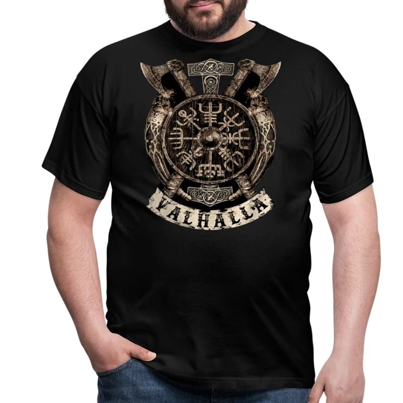 Herren Fashion Vikings Valhalla T-Shirt Rundhals Unisex 100% Baumwolle Streetwear