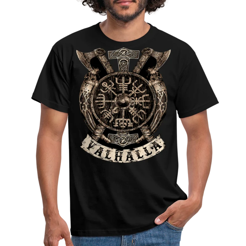 Herren Fashion Vikings Valhalla T-Shirt Rundhals Unisex 100% Baumwolle Streetwear