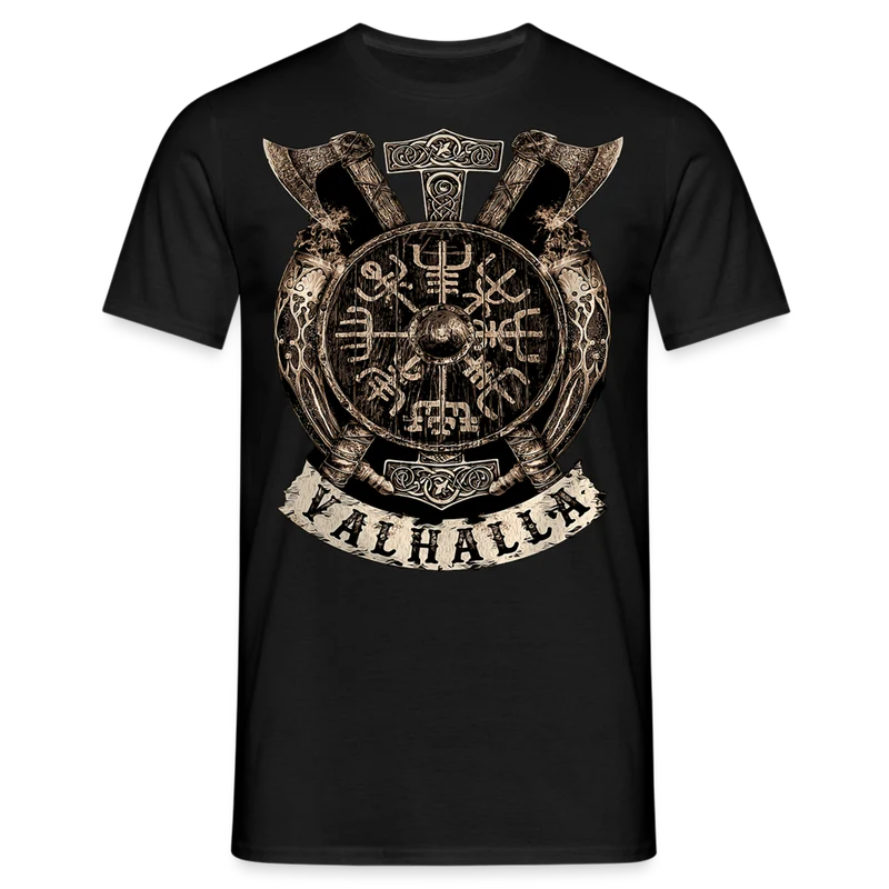 Herren Fashion Vikings Valhalla T-Shirt Rundhals Unisex 100% Baumwolle Streetwear