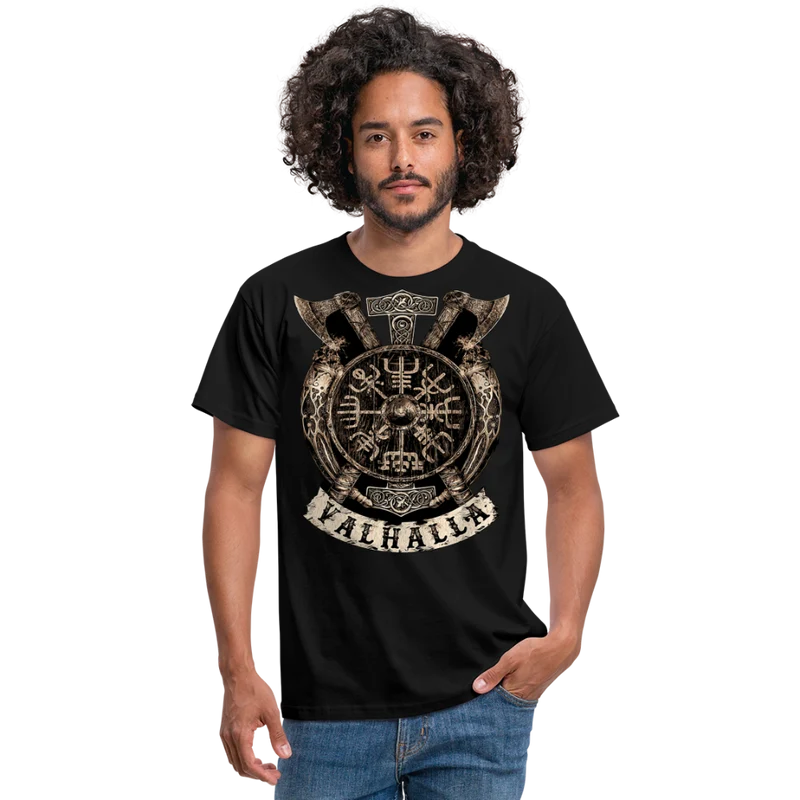 Herren Fashion Vikings Valhalla T-Shirt Rundhals Unisex 100% Baumwolle Streetwear