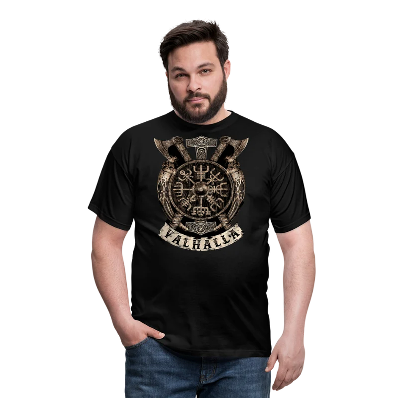 Herren Fashion Vikings Valhalla T-Shirt Rundhals Unisex 100% Baumwolle Streetwear