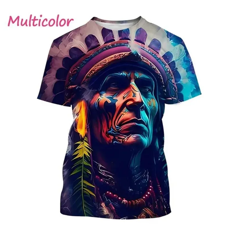 Herren Indianer 3D T-Shirt Rundhals Unisex Sommer Streetwear
