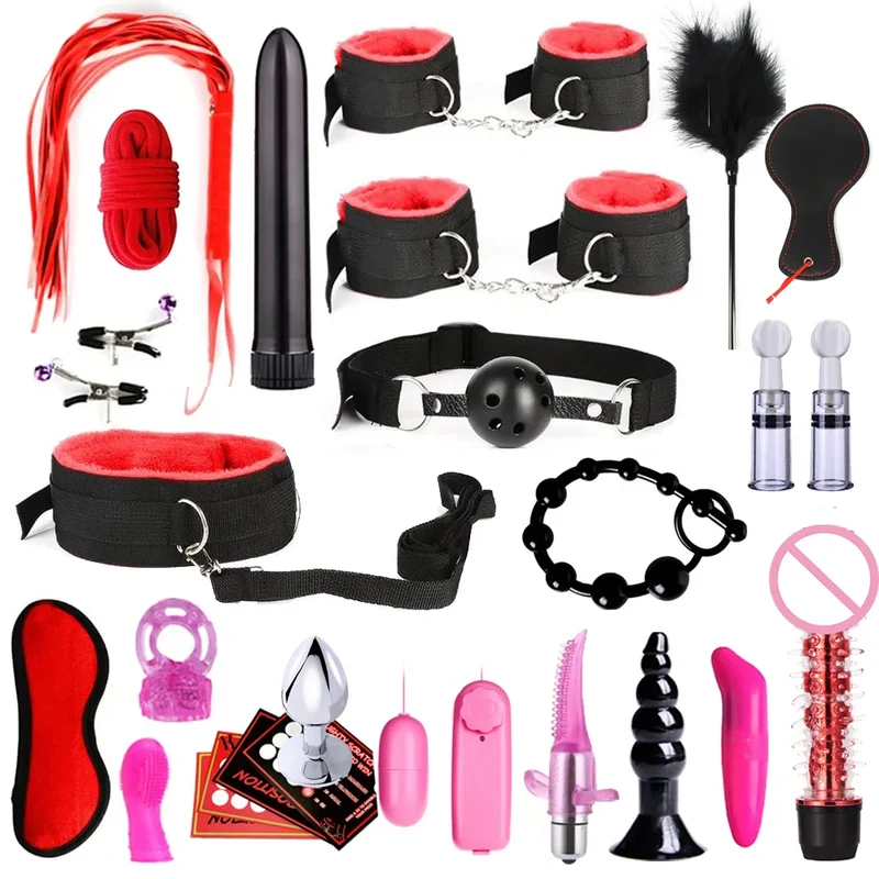 28Stk BDSM Bondage Set Fesselset SM Peitsche Halsband Handschellen Sexspielzeug