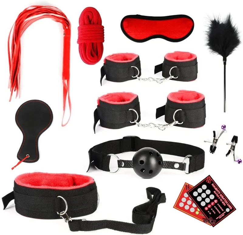 28Stk BDSM Bondage Set Fesselset SM Peitsche Halsband Handschellen Sexspielzeug