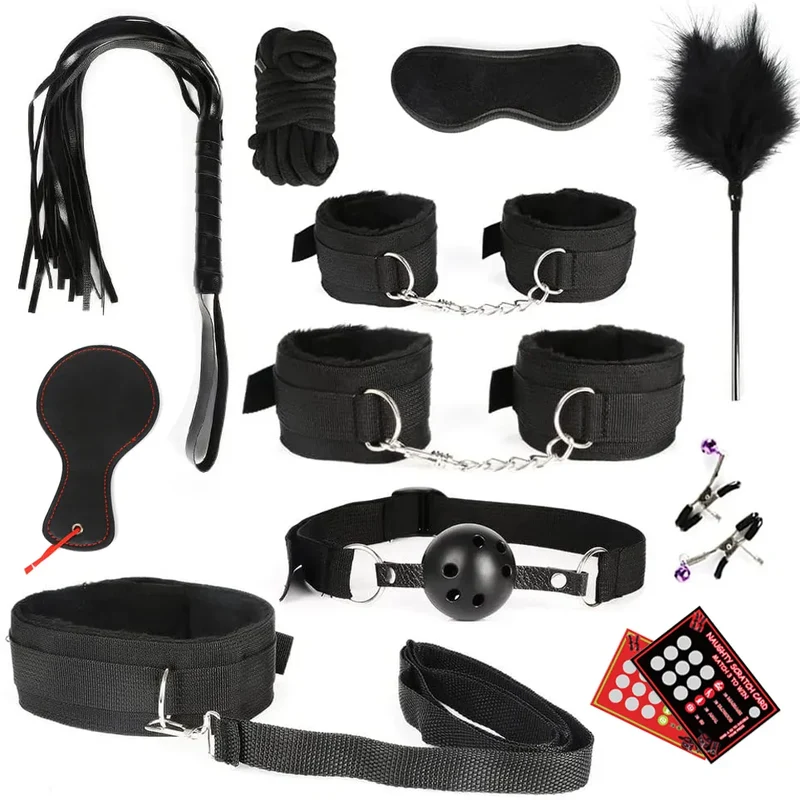 28Stk BDSM Bondage Set Fesselset SM Peitsche Halsband Handschellen Sexspielzeug
