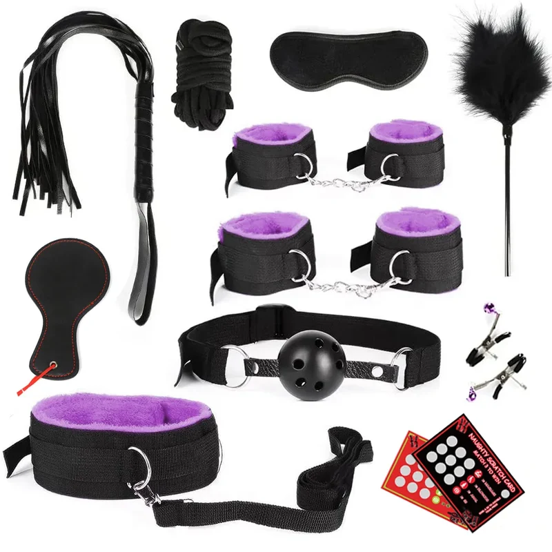 28Stk BDSM Bondage Set Fesselset SM Peitsche Halsband Handschellen Sexspielzeug
