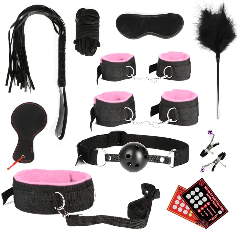 28Stk BDSM Bondage Set Fesselset SM Peitsche Halsband Handschellen Sexspielzeug