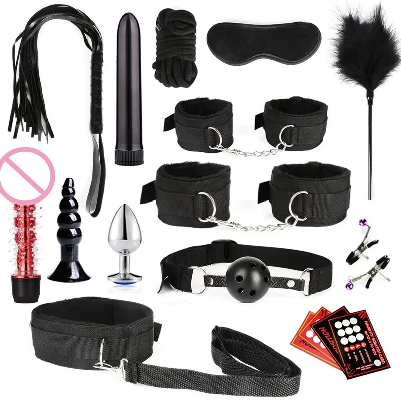 28Stk BDSM Bondage Set Fesselset SM Peitsche Halsband Handschellen Sexspielzeug