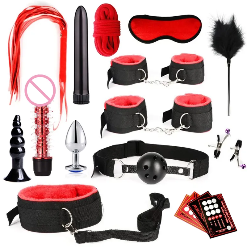 28Stk BDSM Bondage Set Fesselset SM Peitsche Halsband Handschellen Sexspielzeug