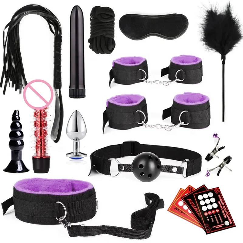 28Stk BDSM Bondage Set Fesselset SM Peitsche Halsband Handschellen Sexspielzeug