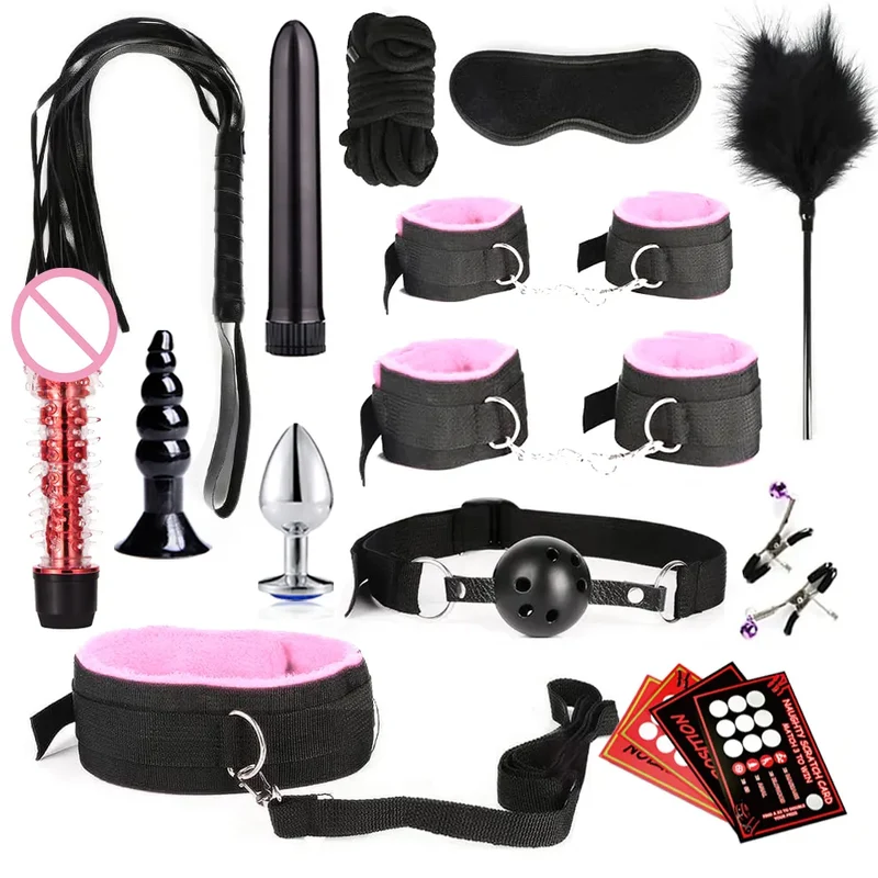 28Stk BDSM Bondage Set Fesselset SM Peitsche Halsband Handschellen Sexspielzeug