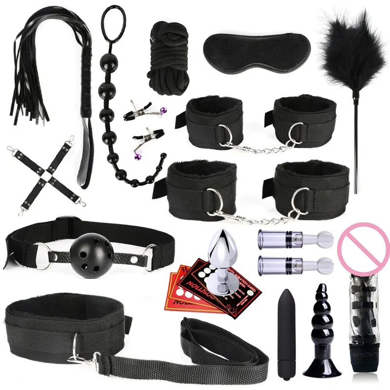 28Stk BDSM Bondage Set Fesselset SM Peitsche Halsband Handschellen Sexspielzeug