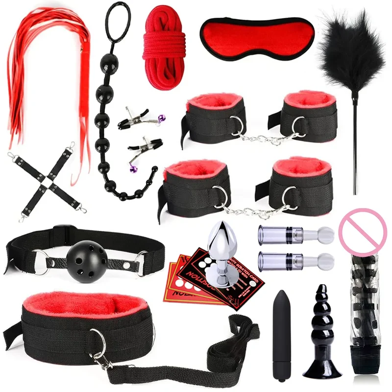 28Stk BDSM Bondage Set Fesselset SM Peitsche Halsband Handschellen Sexspielzeug