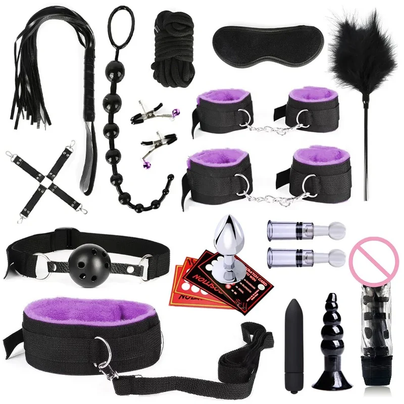 28Stk BDSM Bondage Set Fesselset SM Peitsche Halsband Handschellen Sexspielzeug