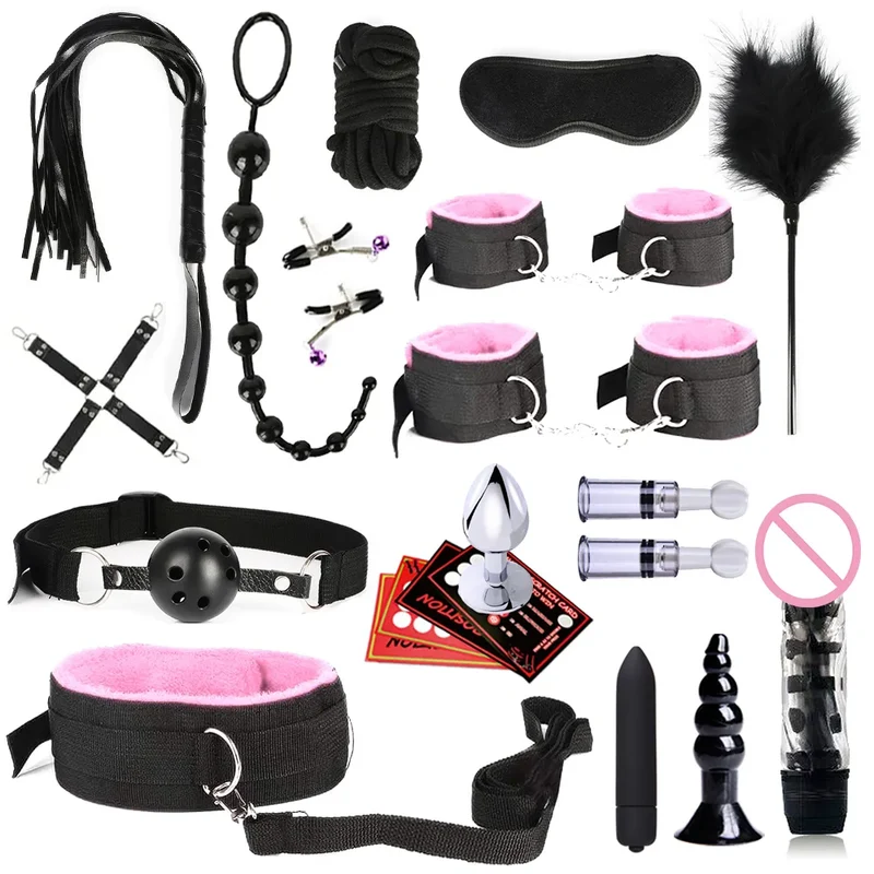 28Stk BDSM Bondage Set Fesselset SM Peitsche Halsband Handschellen Sexspielzeug
