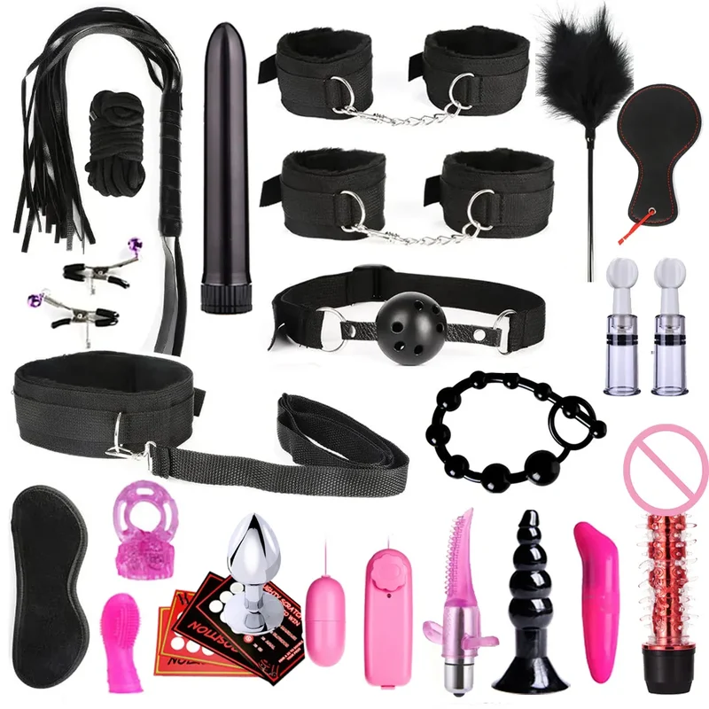 28Stk BDSM Bondage Set Fesselset SM Peitsche Halsband Handschellen Sexspielzeug