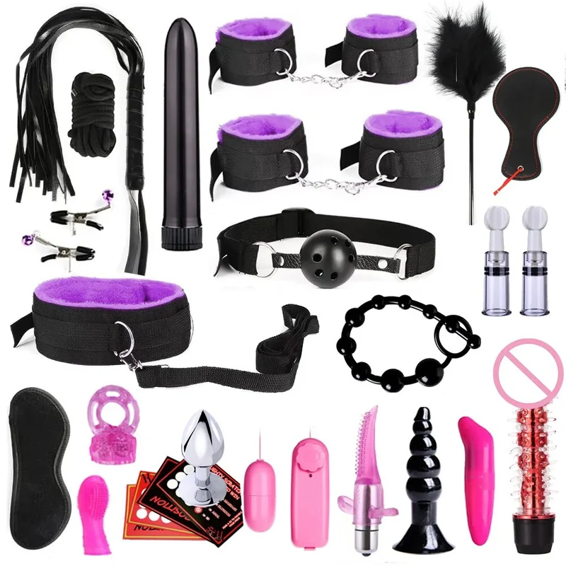28Stk BDSM Bondage Set Fesselset SM Peitsche Halsband Handschellen Sexspielzeug