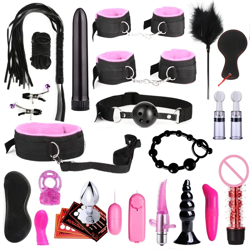 28Stk BDSM Bondage Set Fesselset SM Peitsche Halsband Handschellen Sexspielzeug