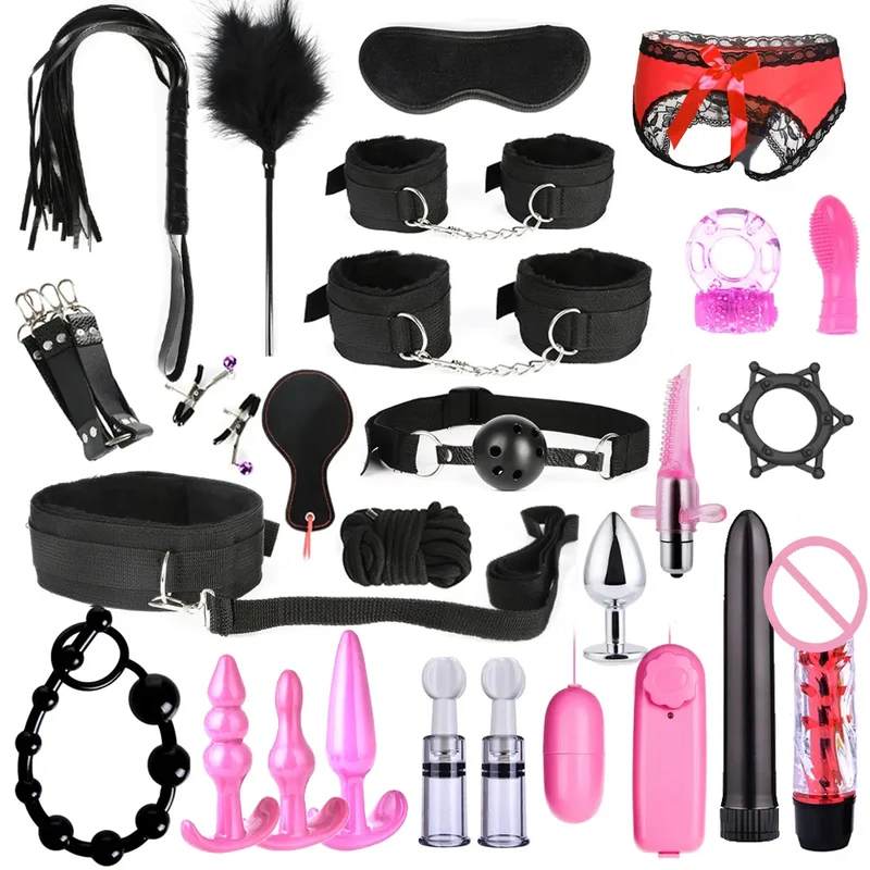 28Stk BDSM Bondage Set Fesselset SM Peitsche Halsband Handschellen Sexspielzeug