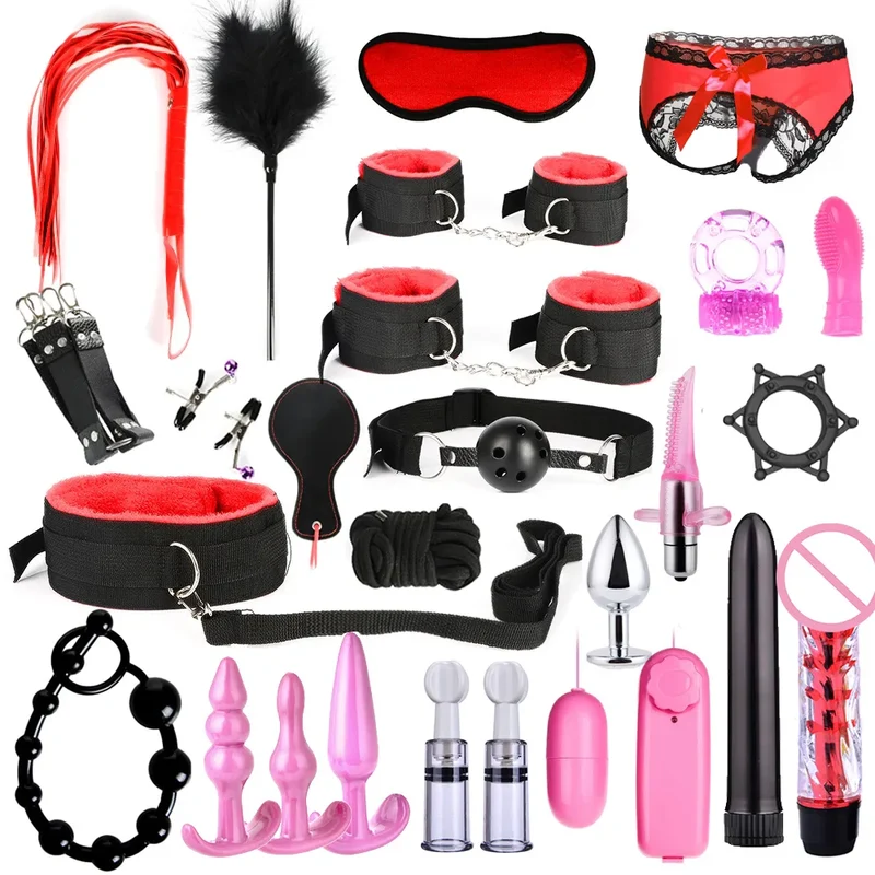 28Stk BDSM Bondage Set Fesselset SM Peitsche Halsband Handschellen Sexspielzeug