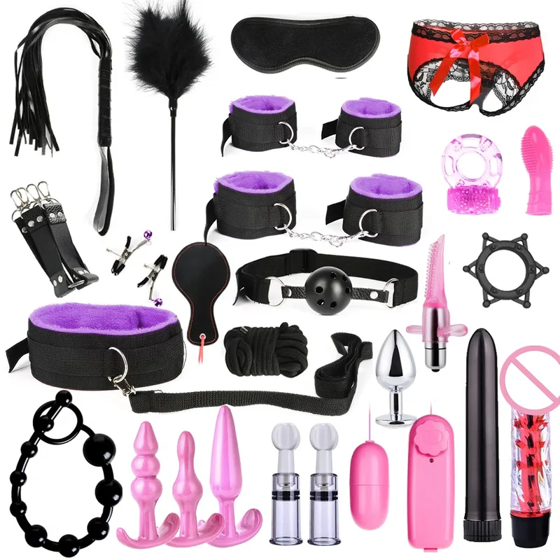 28Stk BDSM Bondage Set Fesselset SM Peitsche Halsband Handschellen Sexspielzeug