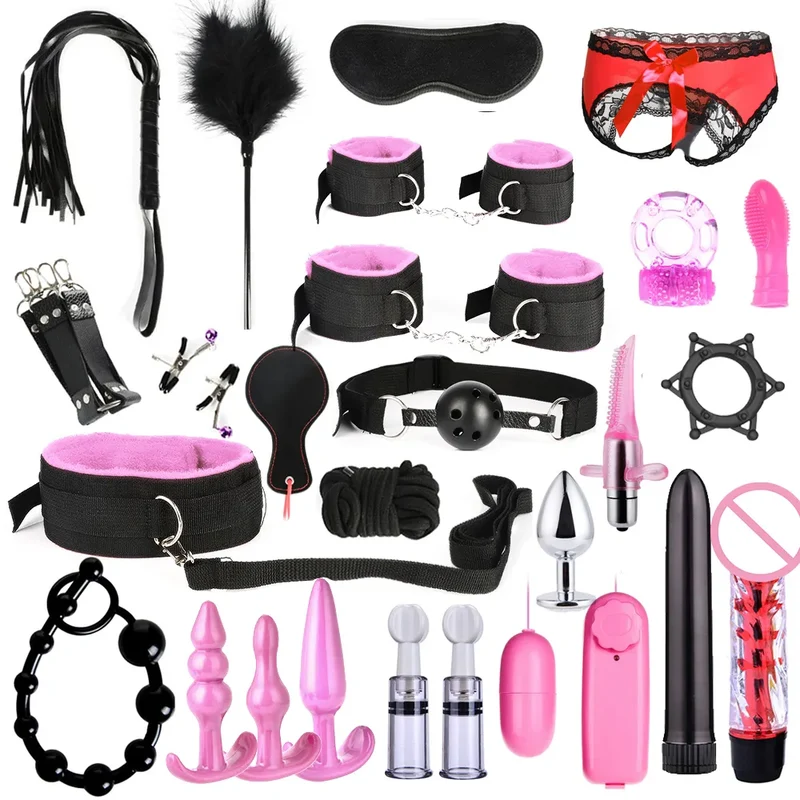 28Stk BDSM Bondage Set Fesselset SM Peitsche Halsband Handschellen Sexspielzeug