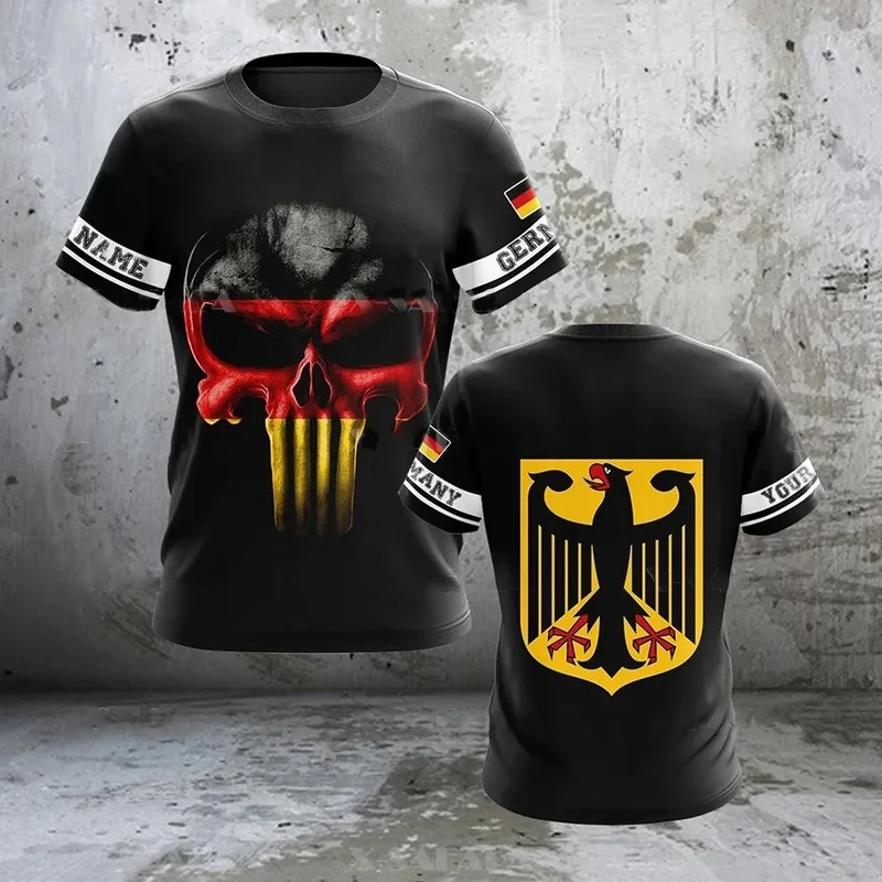 Herren Fashion Deutschland Vintage 3D T-Shirt Rundhals Unisex Sommer Streetwear