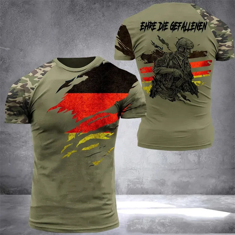 Herren Fashion Deutschland Vintage 3D T-Shirt Rundhals Unisex Sommer Streetwear