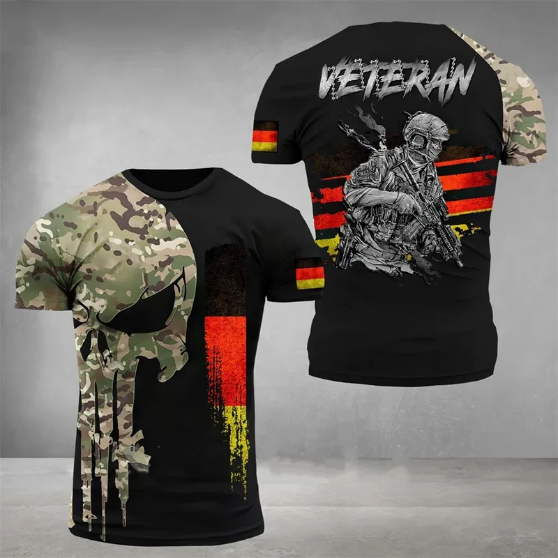 Herren Fashion Deutschland Vintage 3D T-Shirt Rundhals Unisex Sommer Streetwear