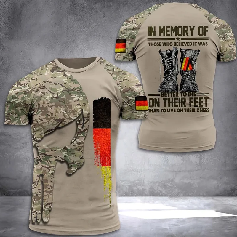 Herren Fashion Deutschland Vintage 3D T-Shirt Rundhals Unisex Sommer Streetwear