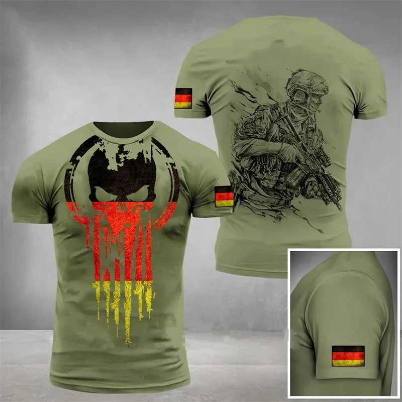 Herren Fashion Deutschland Vintage 3D T-Shirt Rundhals Unisex Sommer Streetwear