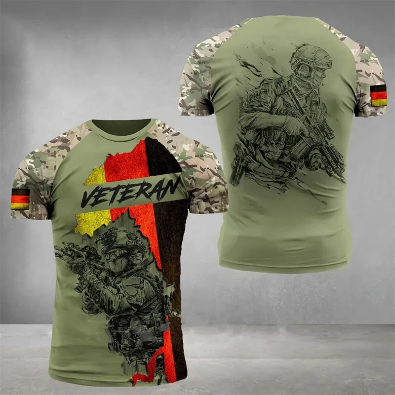 Herren Fashion Deutschland Vintage 3D T-Shirt Rundhals Unisex Sommer Streetwear