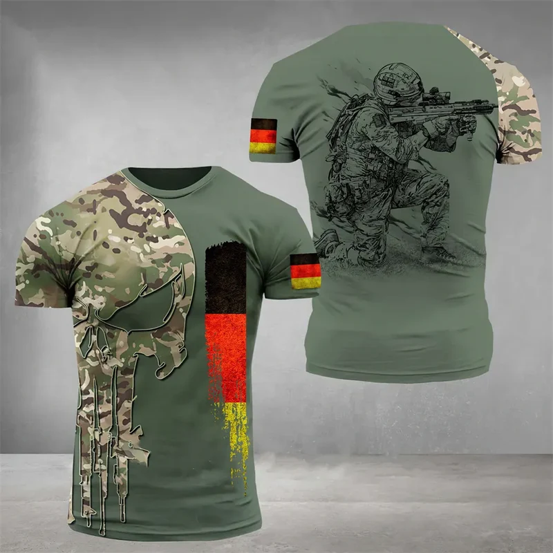 Herren Fashion Deutschland Vintage 3D T-Shirt Rundhals Unisex Sommer Streetwear