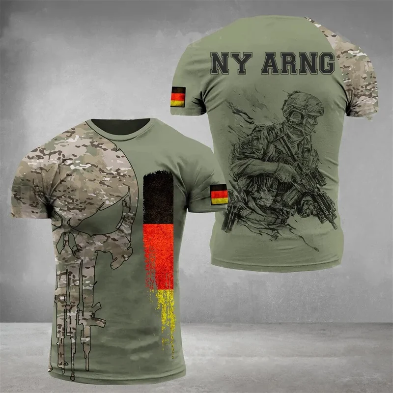 Herren Fashion Deutschland Vintage 3D T-Shirt Rundhals Unisex Sommer Streetwear