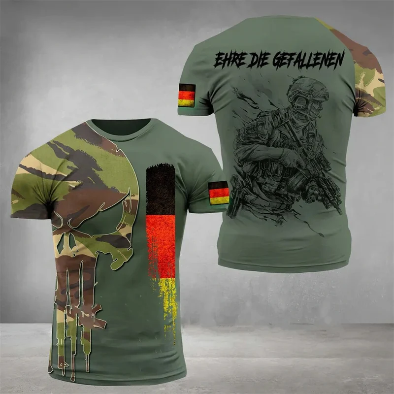 Herren Fashion Deutschland Vintage 3D T-Shirt Rundhals Unisex Sommer Streetwear
