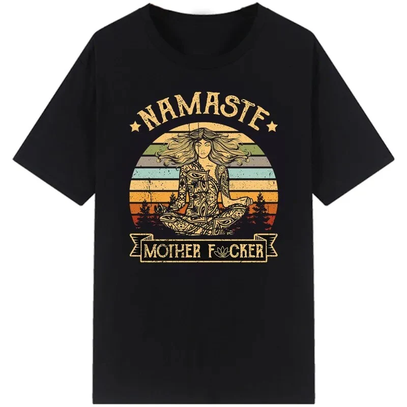 Damen Sommer Top Namaste T-Shirt Rundhals Streetwear lockeres Damentop