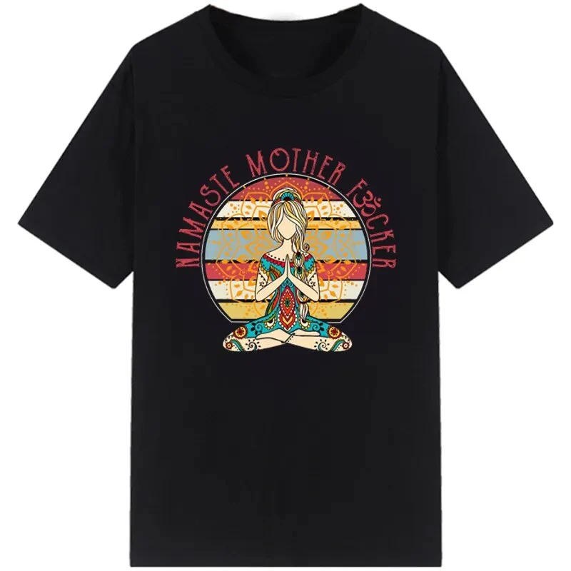 Damen Sommer Top Namaste T-Shirt Rundhals Streetwear lockeres Damentop