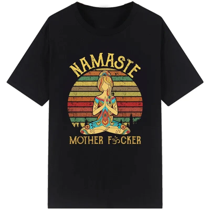 Damen Sommer Top Namaste T-Shirt Rundhals Streetwear lockeres Damentop