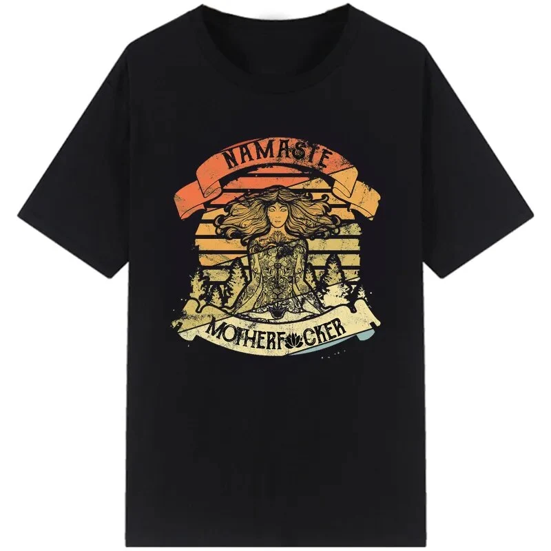Damen Sommer Top Namaste T-Shirt Rundhals Streetwear lockeres Damentop