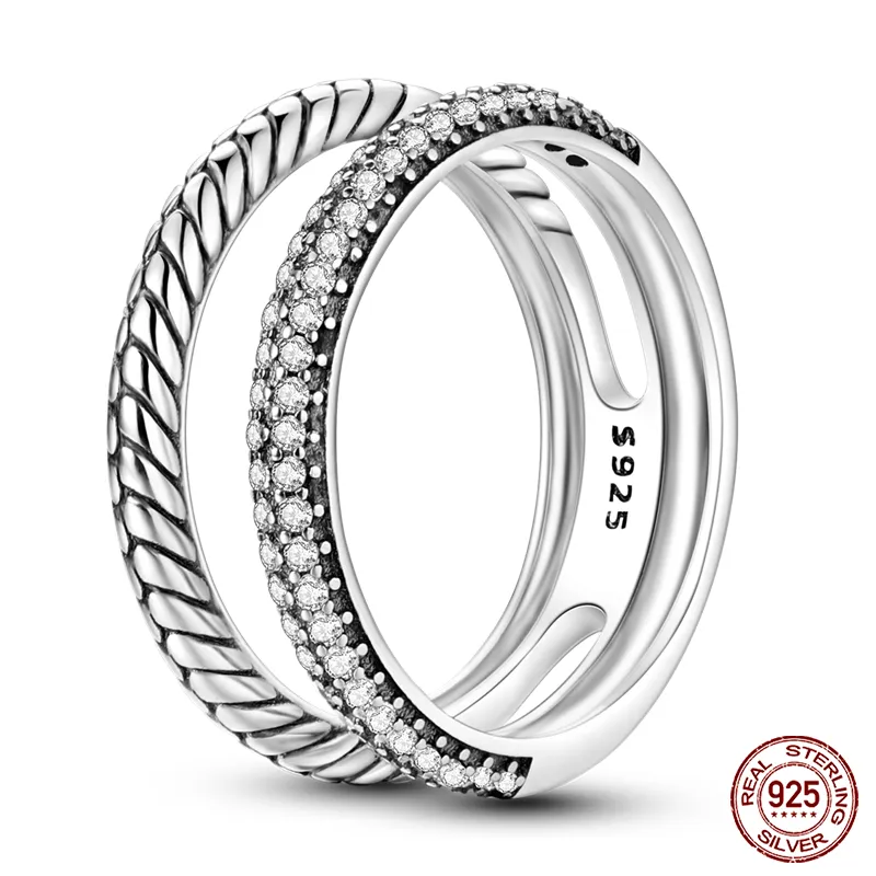Massiv Sterling Silber 925 Ring filigran Fashion Damenring mit AAA Zirkonia