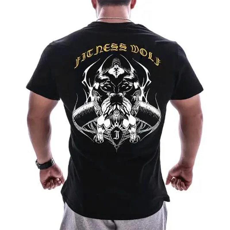 Herren Gym Fitness Viking Tattoo 3D T-Shirt Rundhals Unisex Streetwear