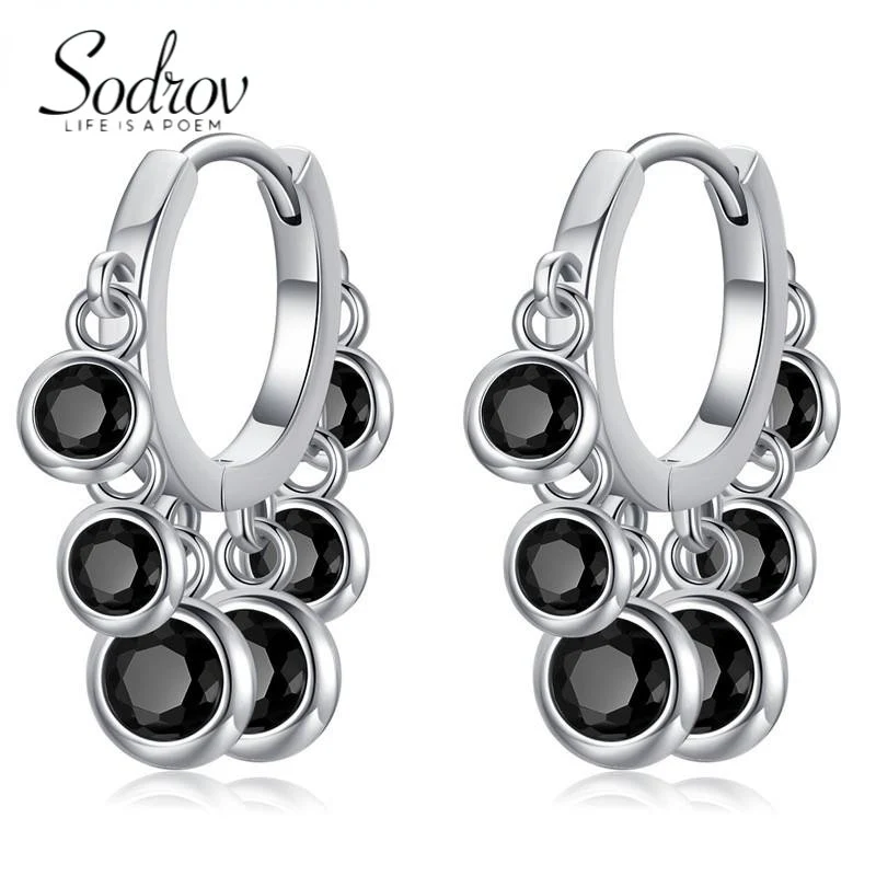 1 Paar Creolen aus 925 sterling Silber Schwarz Ohrringe Zirkonia Ohrstecker